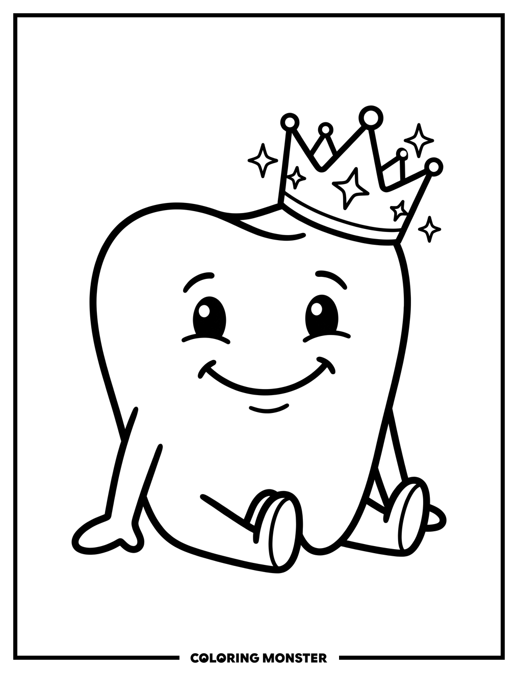 Smiling Tooth with Crown Coloring Page