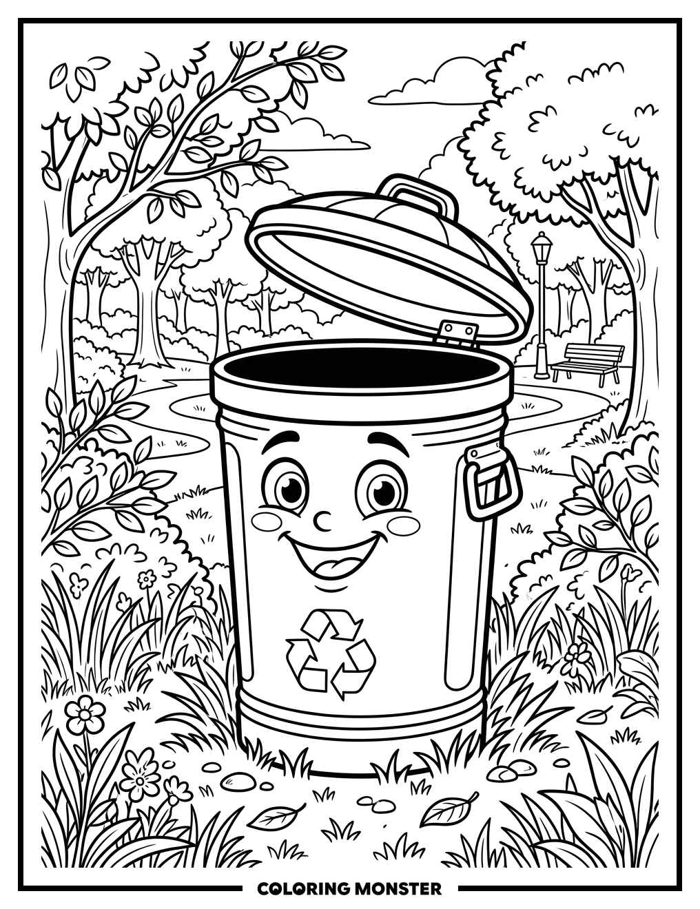 Smiling Trash Can in Park