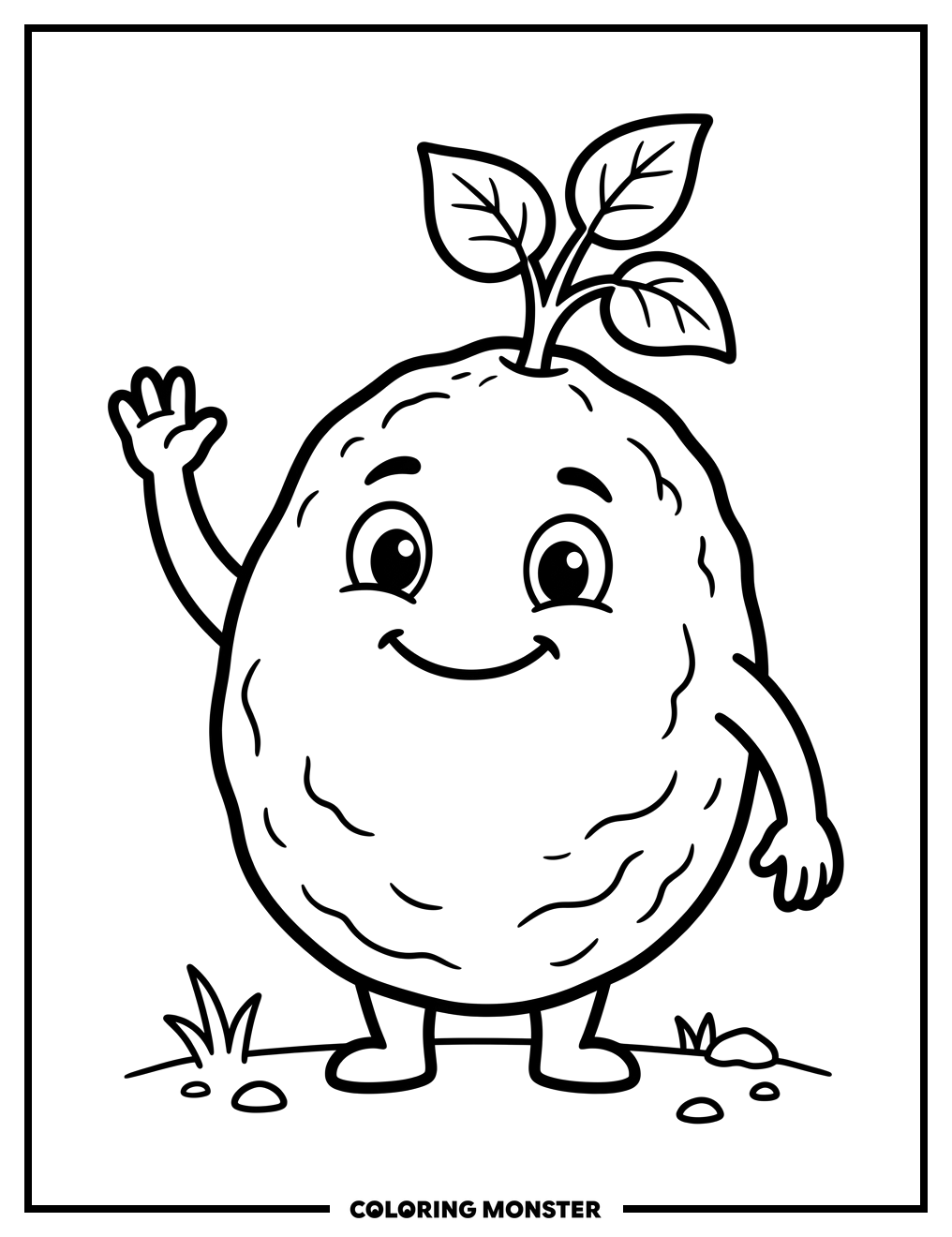 Smiling Yam Waving Hello Coloring Page