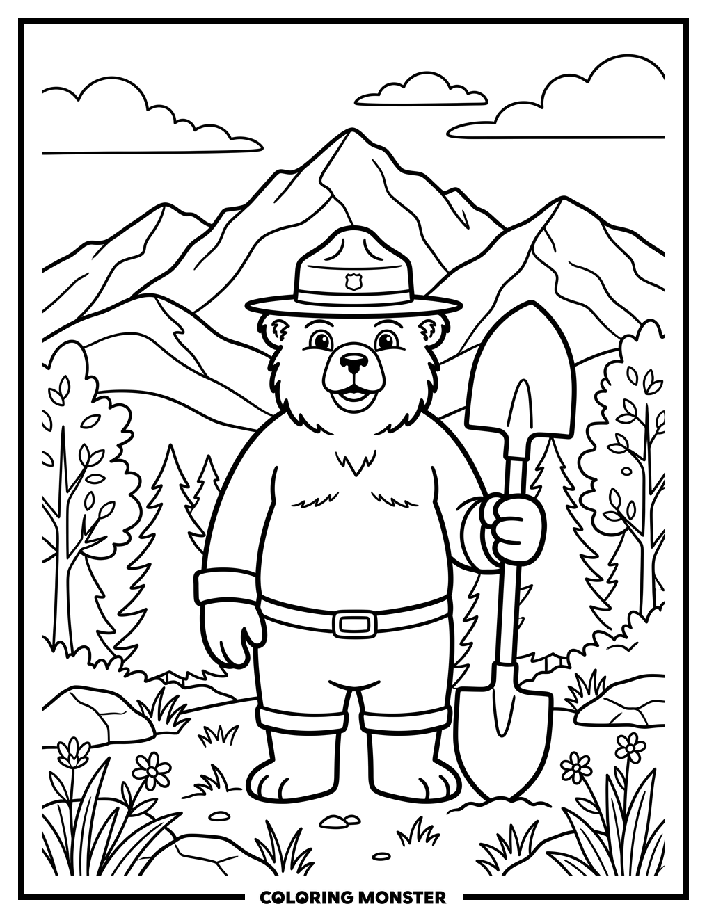 Smokey Bear and Smoky Mountains Coloring Page