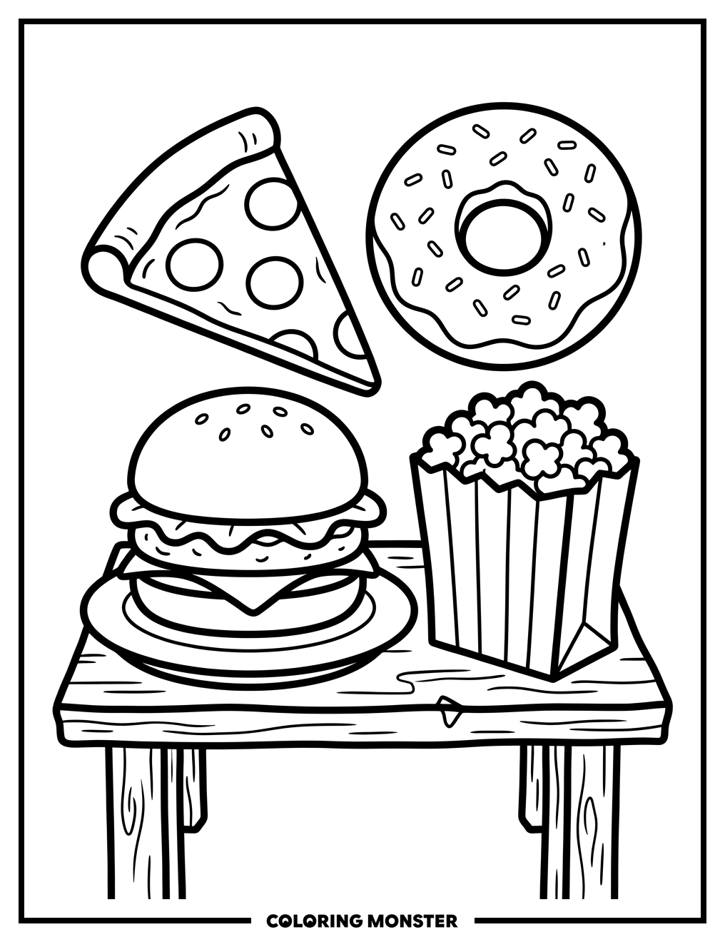 Snack Assortment On Table Coloring Page