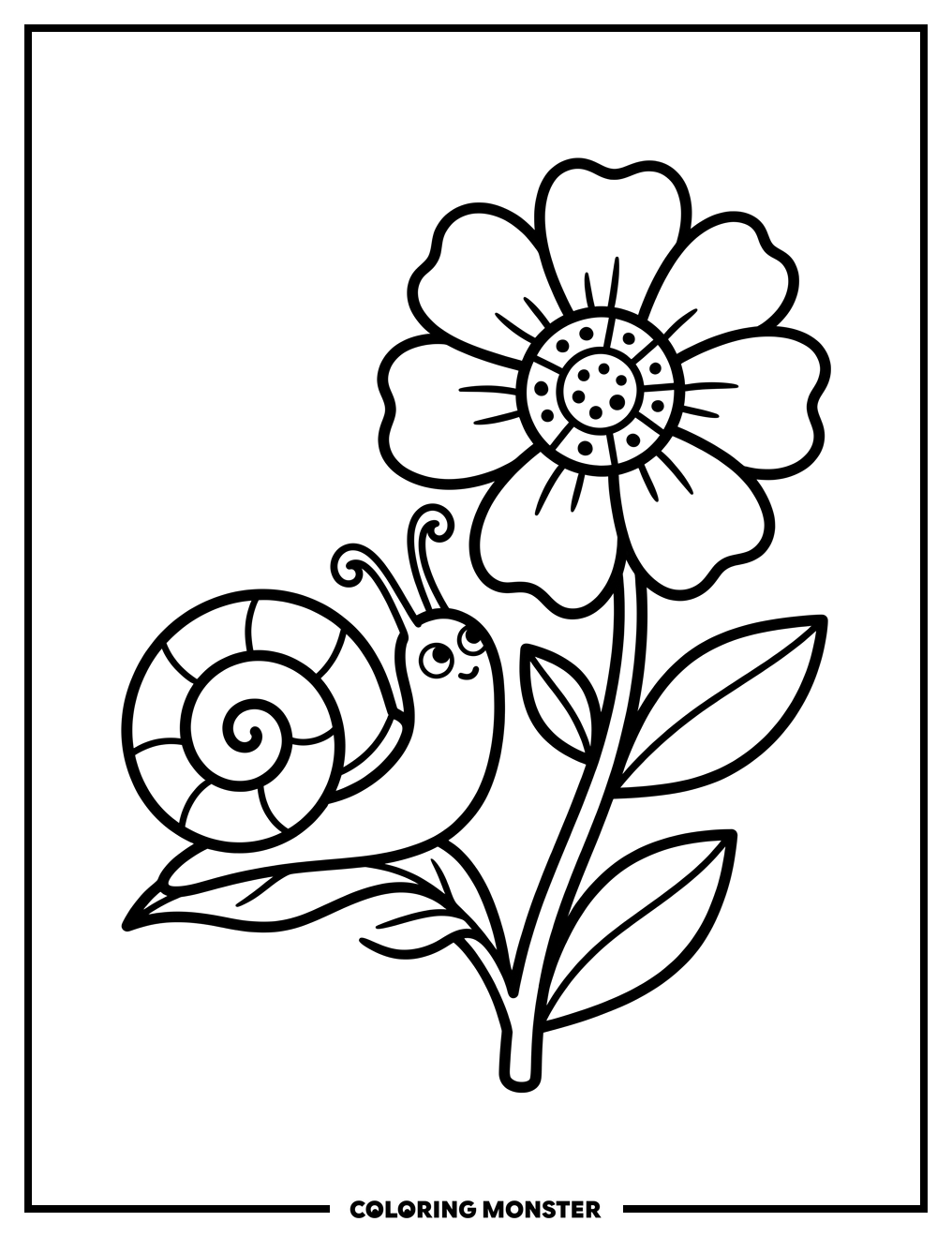 Snail and Blooming Flower Coloring Page