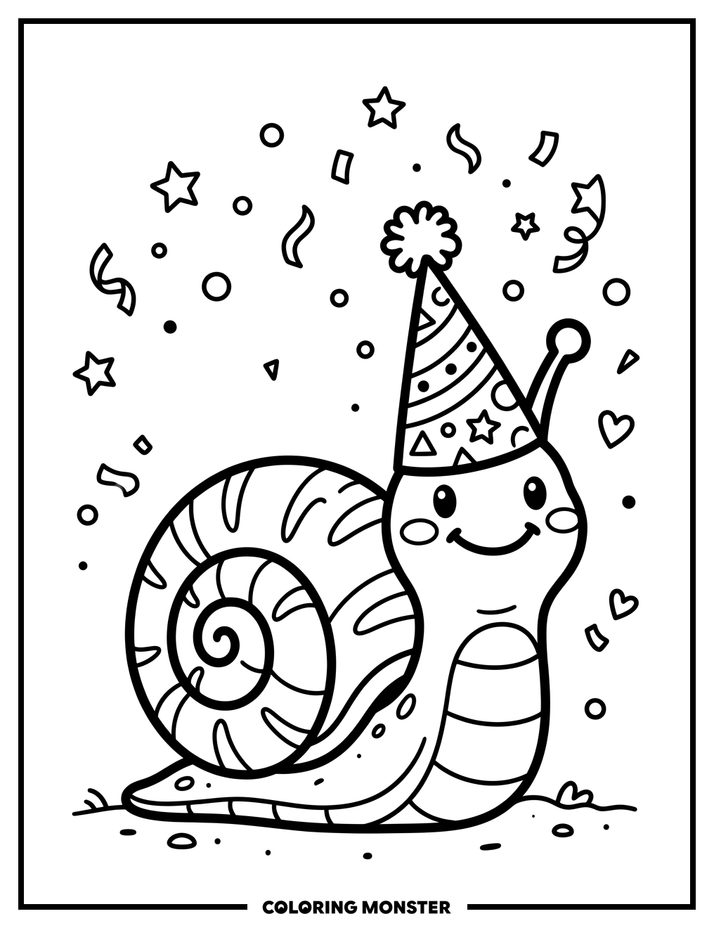 Snail in Party Hat Coloring Page