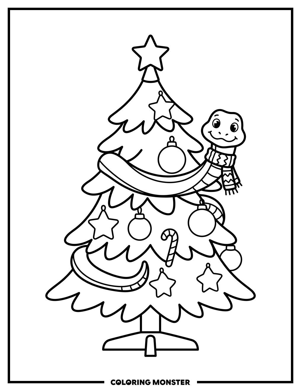 Snake Around Christmas Tree Coloring Page