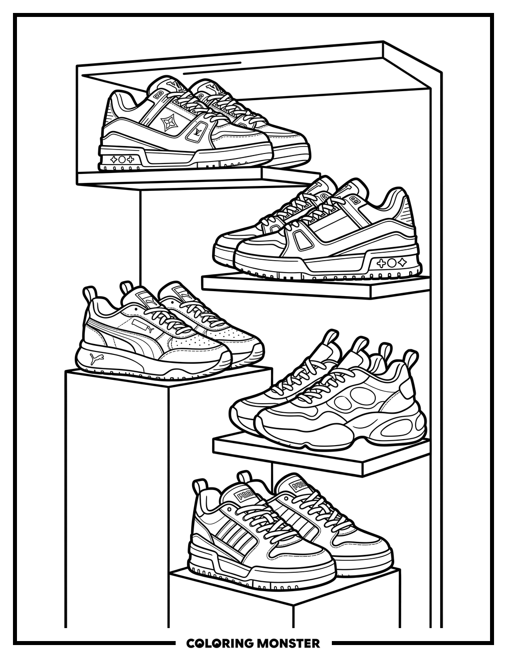 Sneaker Collection Display Coloring Page