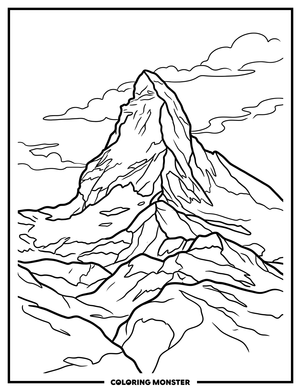 Snow-Capped Mountain Peak Coloring Page