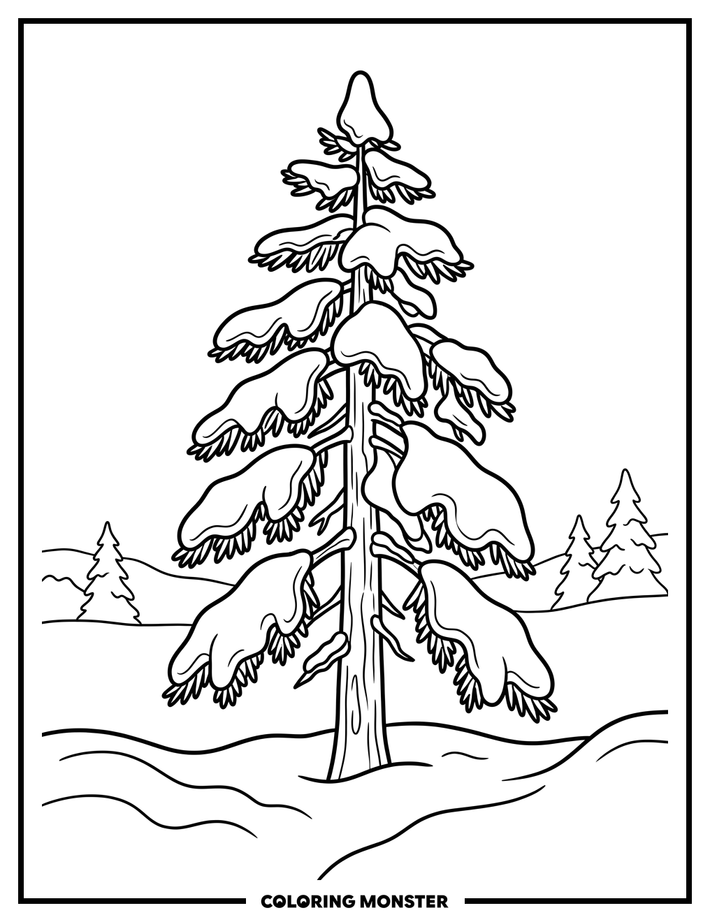 Snow-Covered Pine Tree Coloring Page