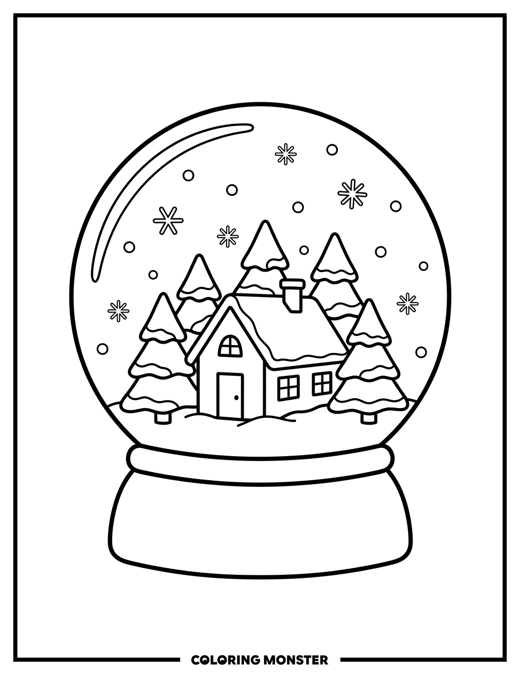 Snow Globe Cottage Coloring Page