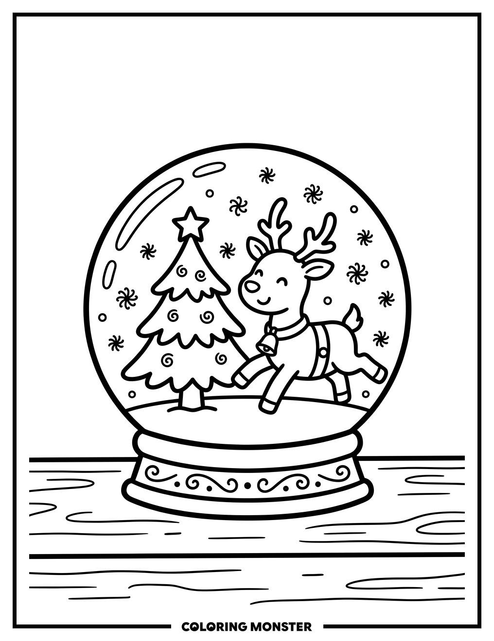 Snow Globe Scene Coloring Page