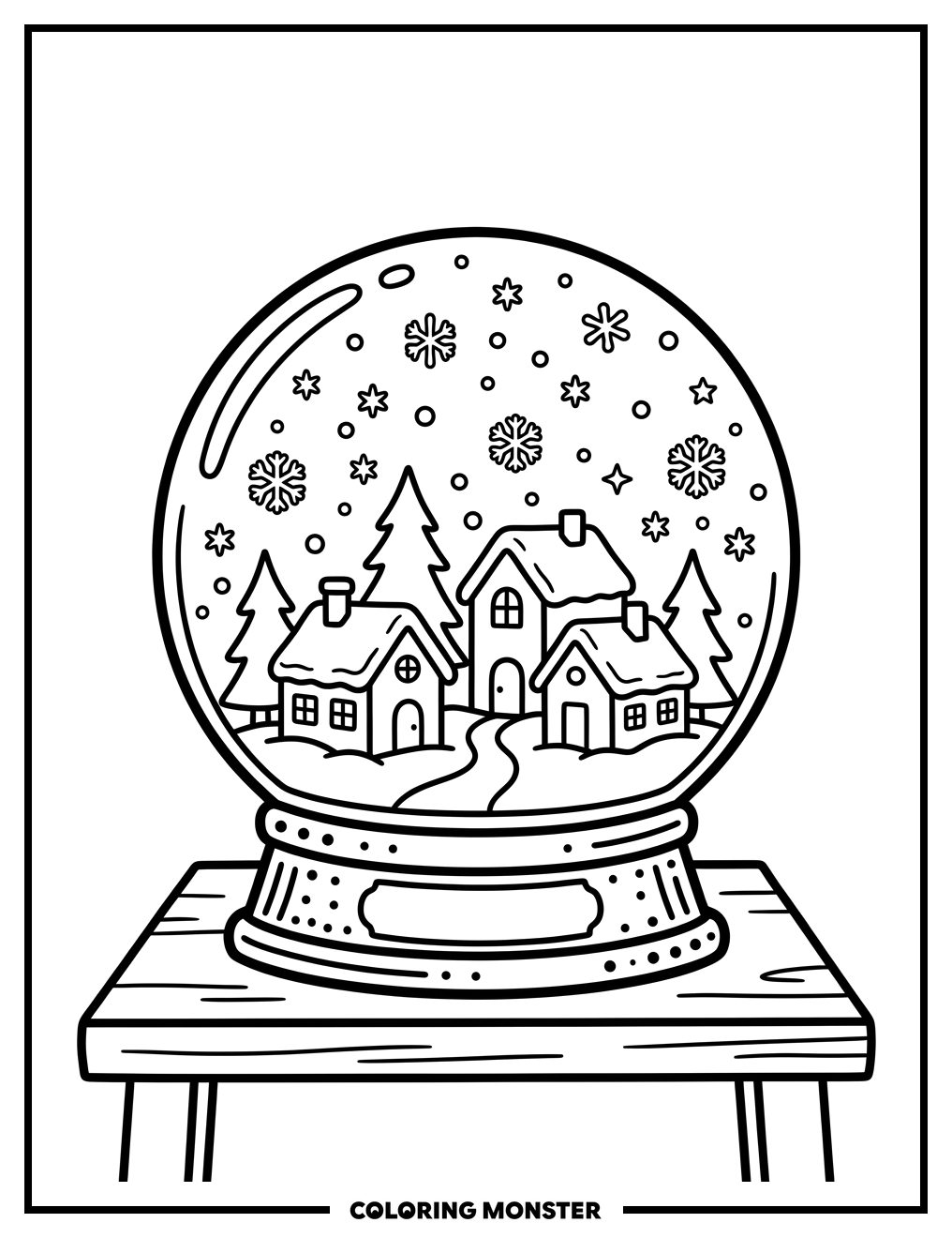 Snow Globe Winter Village Coloring Page