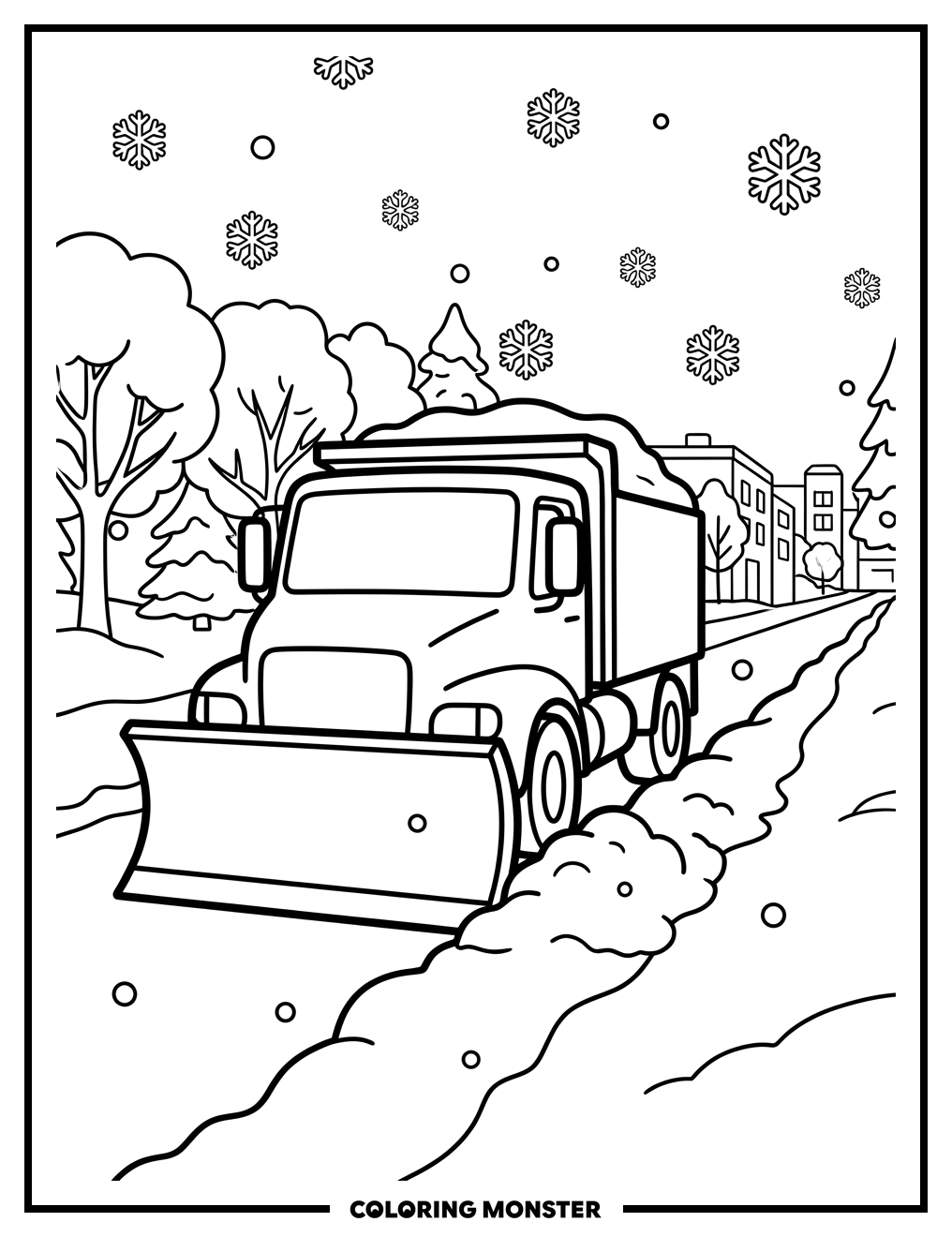 Snow Plow Truck Clearing Street Coloring Page