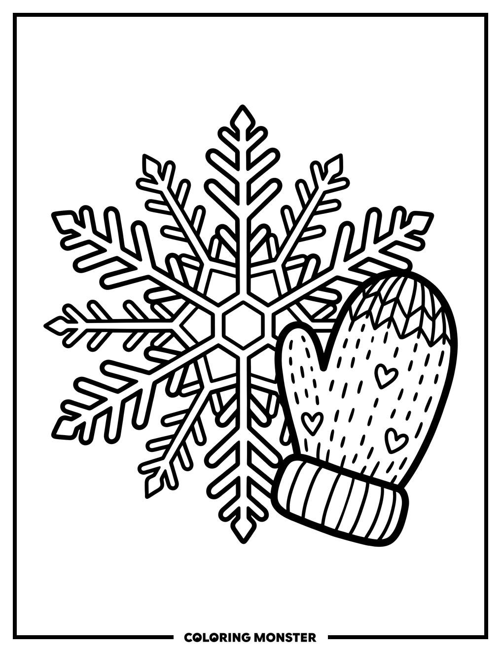 Snowflake and Mitten Pair Coloring Page