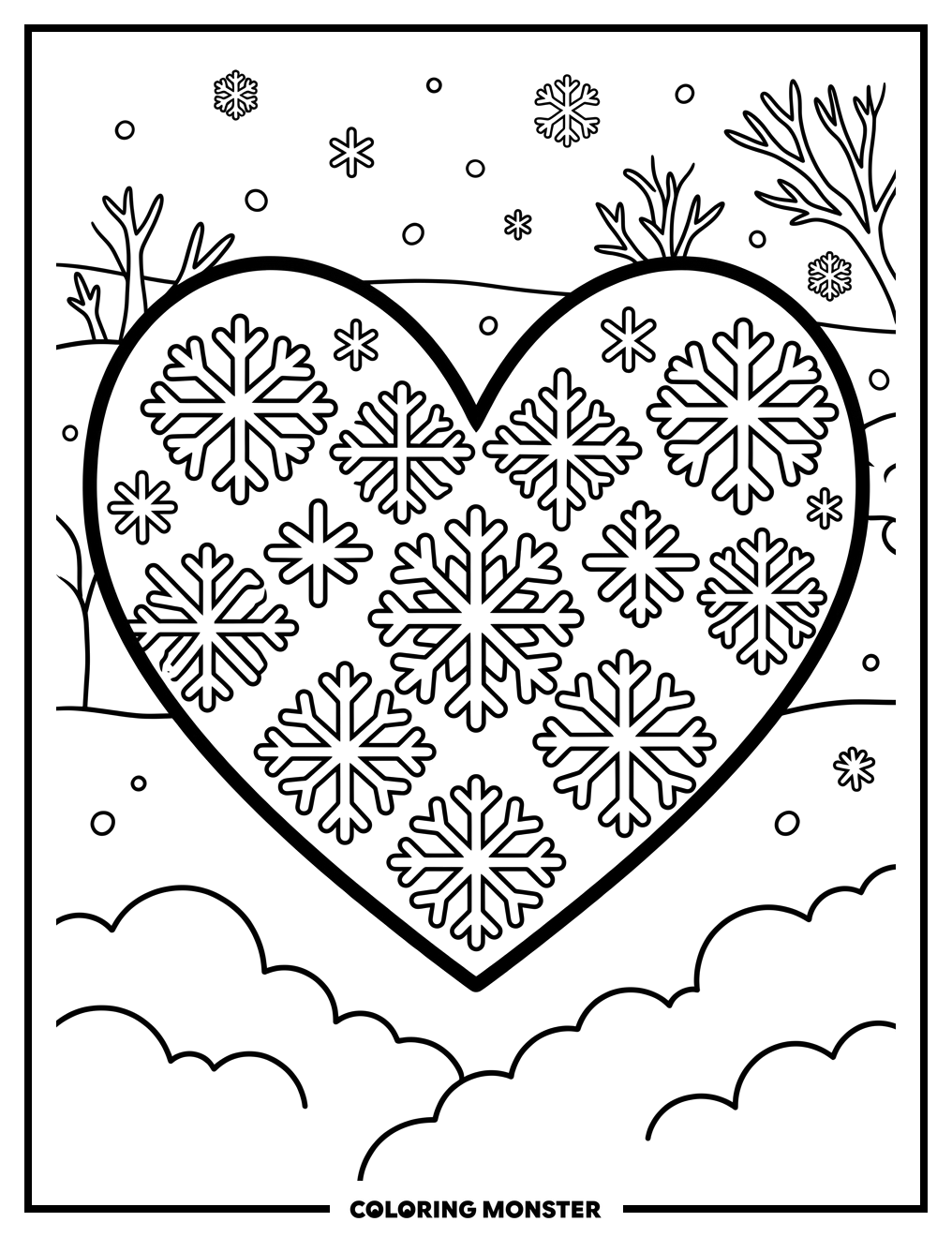Snowflake Heart Coloring Page