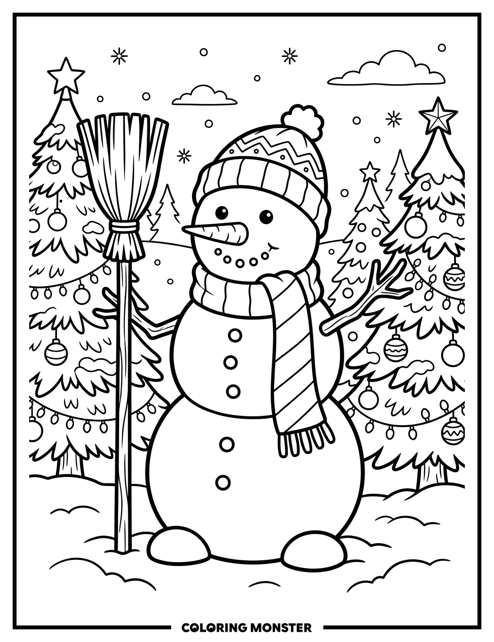 Snowman in Snowy Yard Coloring Page