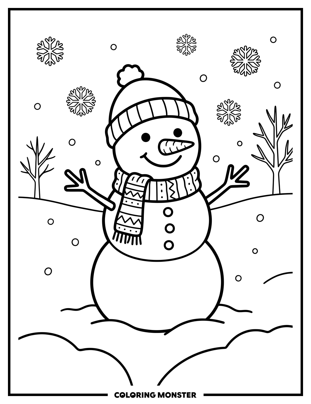 Snowman in Winter Snow Coloring Page