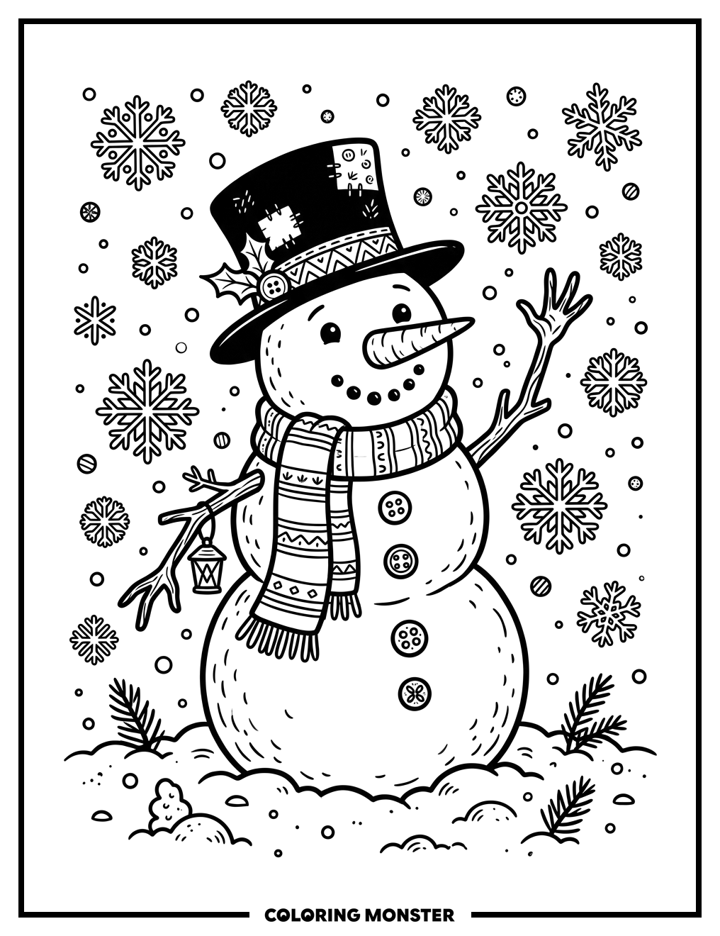 Snowman Waving Hello Coloring Page