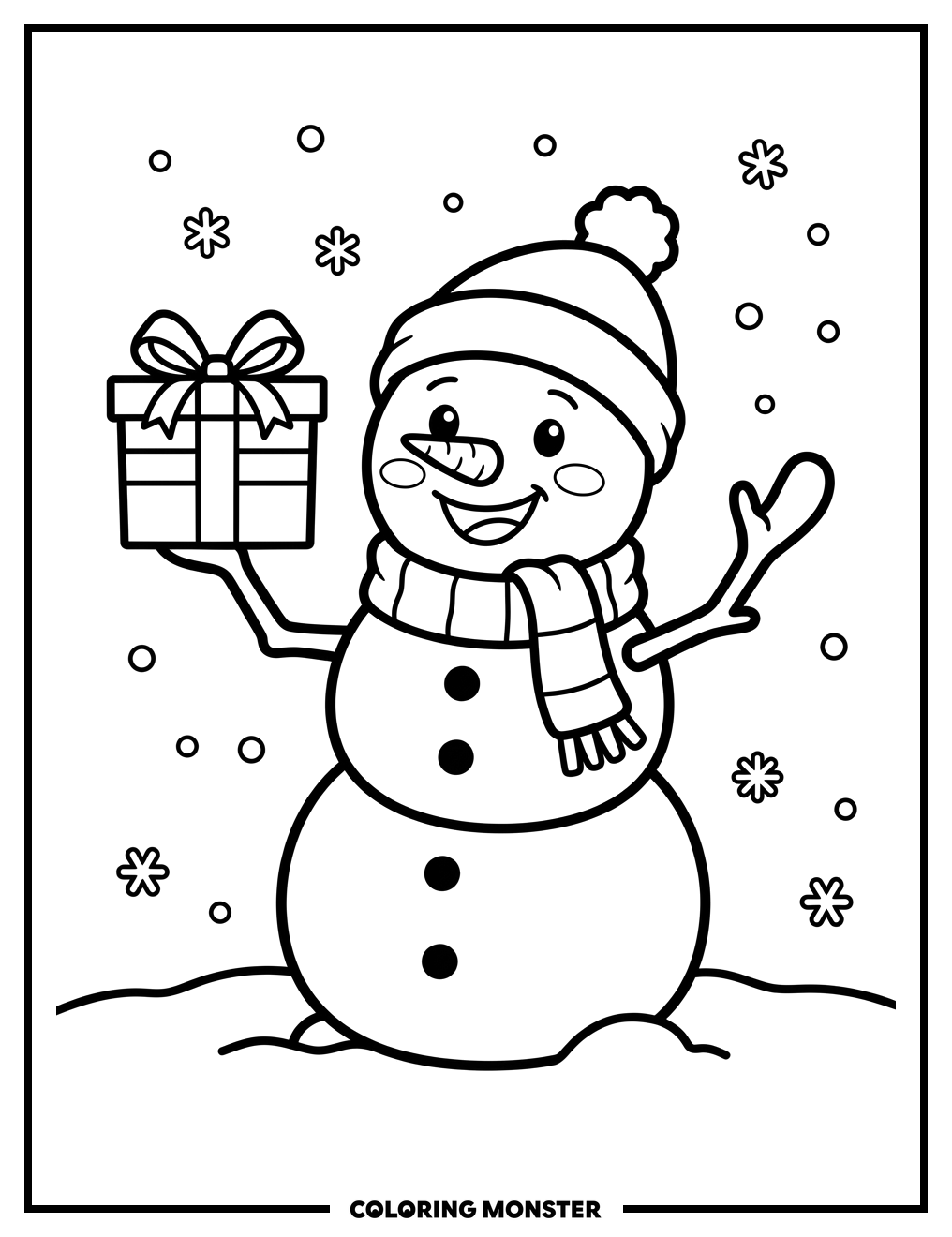 Snowman With Gift Coloring Page