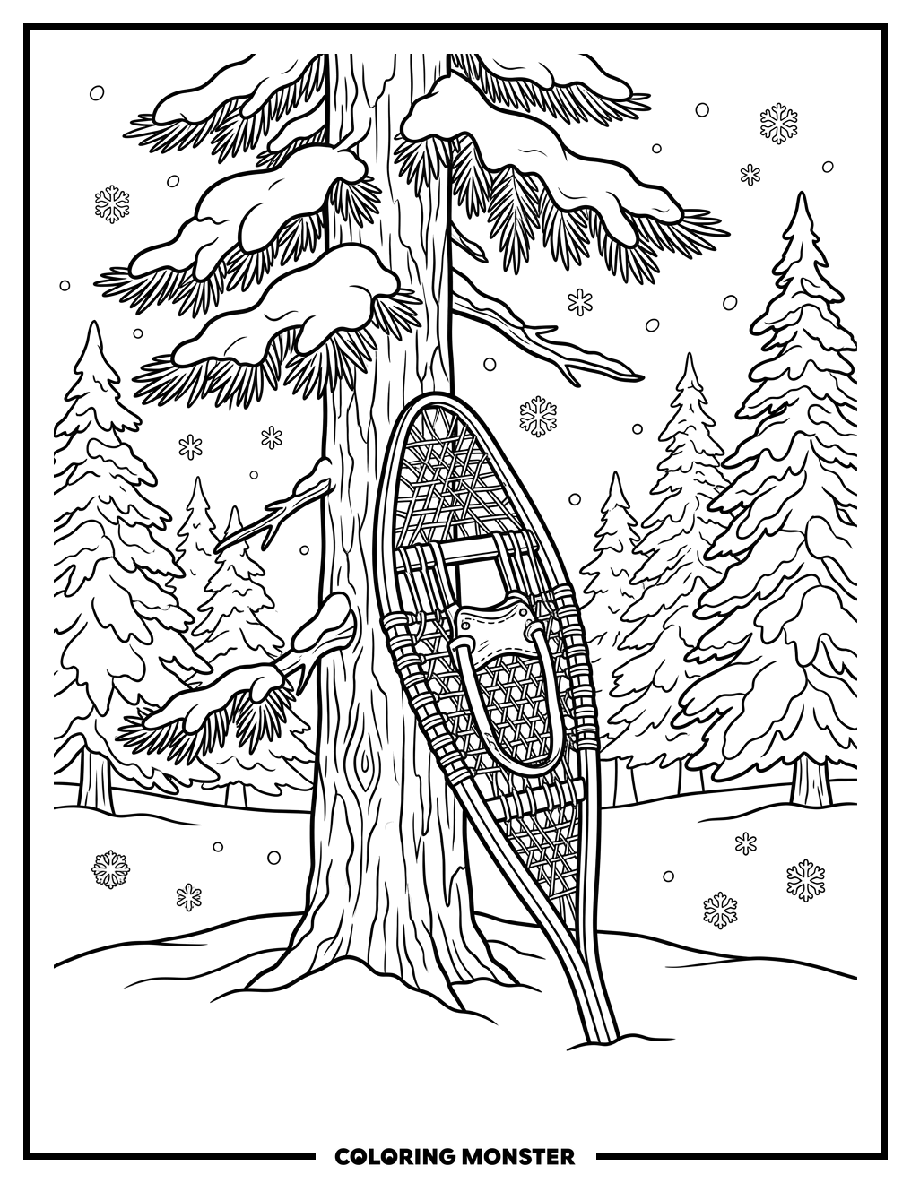 Snowshoe in Winter Forest Coloring Page