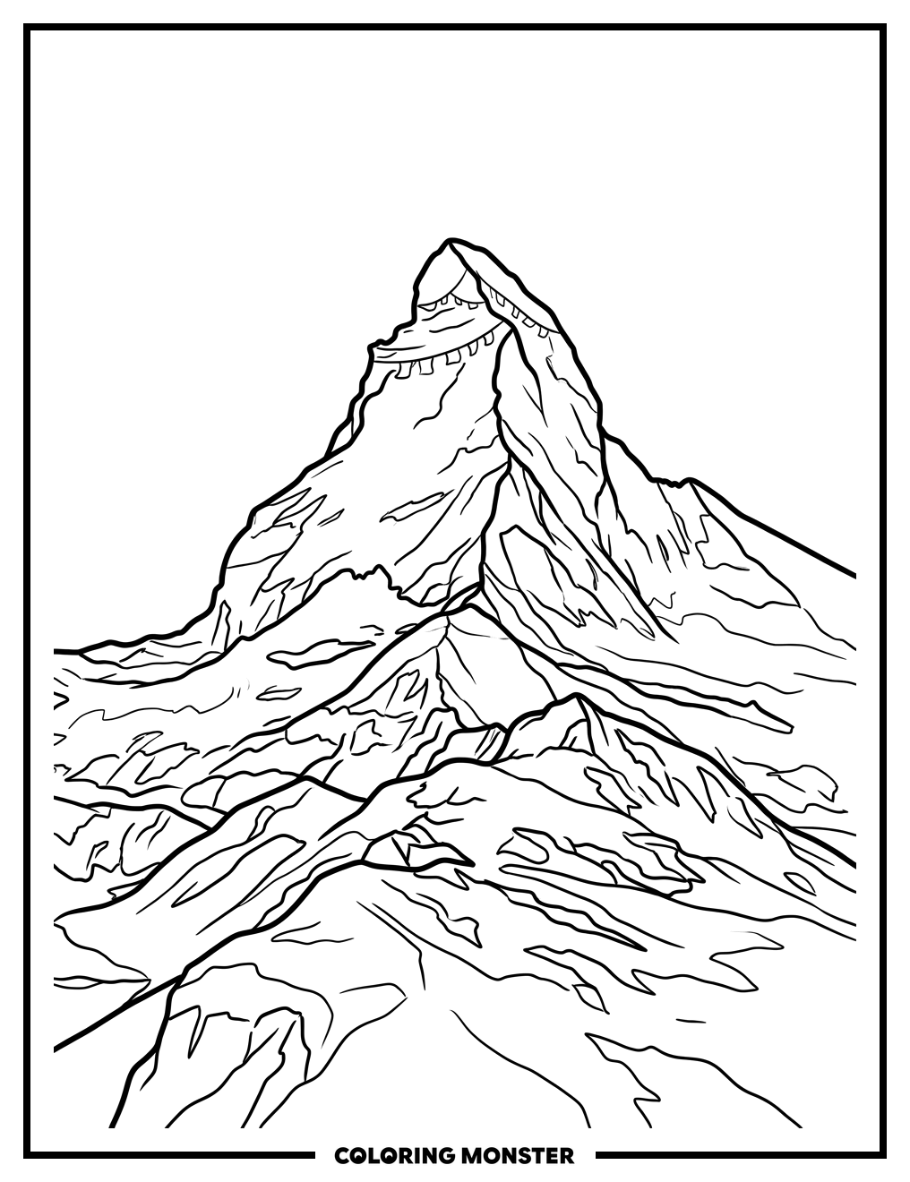 Snowy Mountain Summit With Prayer Flags Coloring Page