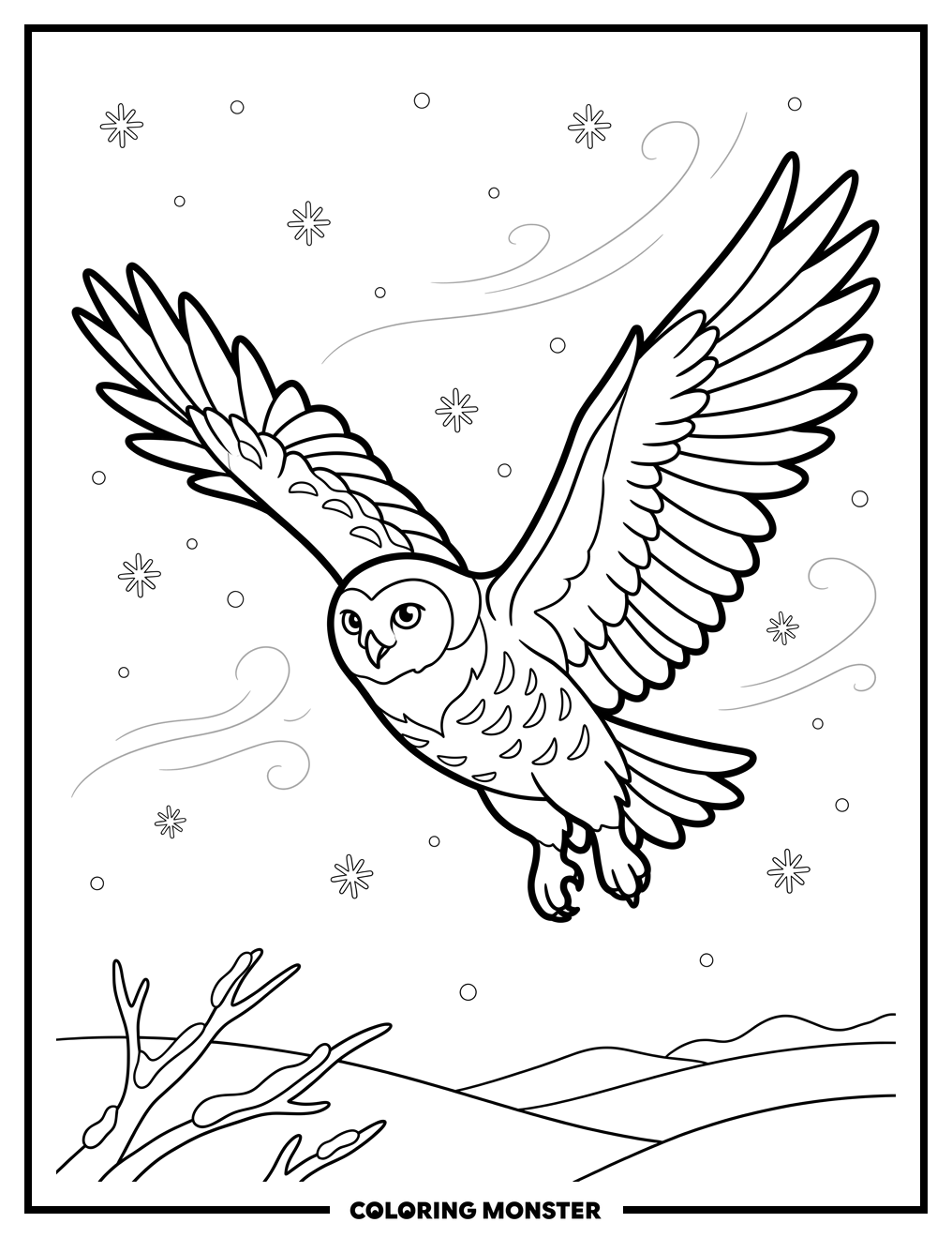 Snowy Owl in Flight Coloring Page