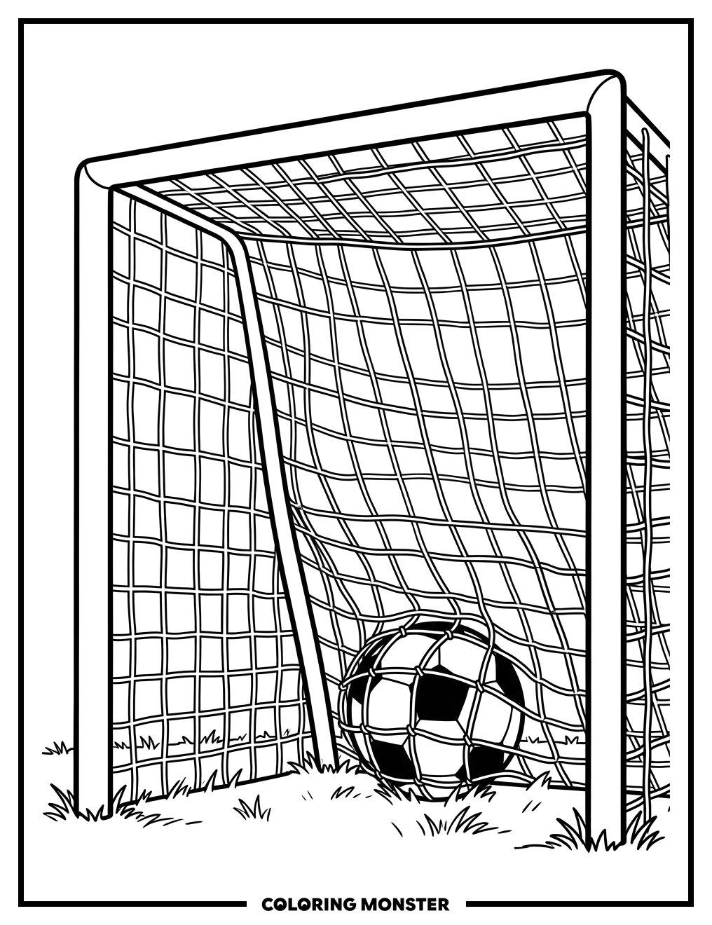 Soccer Ball In The Net Coloring Page