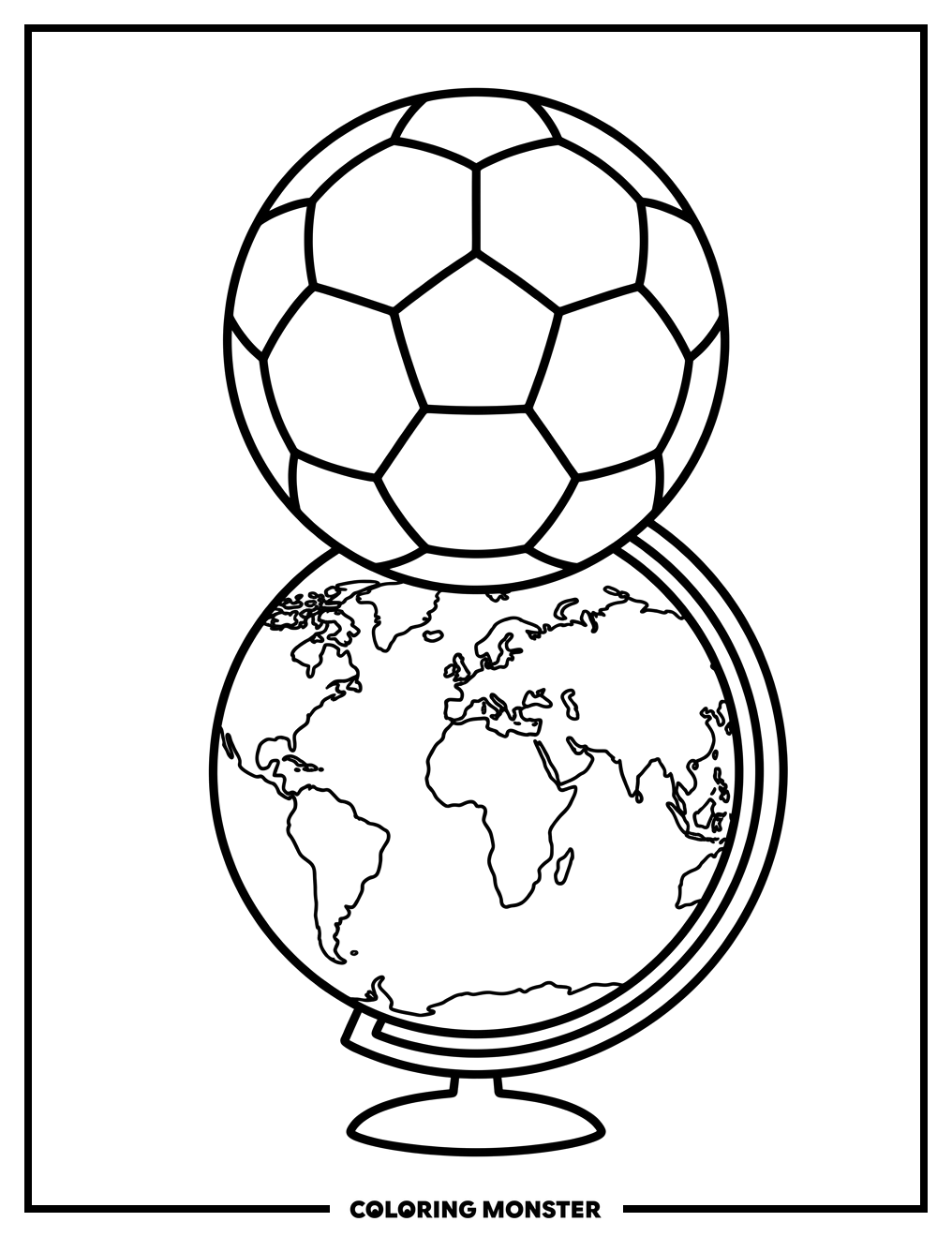 Soccer Ball On Globe Coloring Page