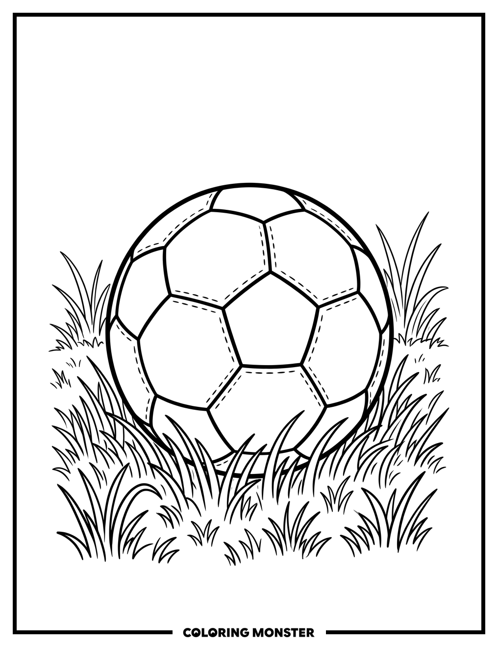 Soccer Ball on Grass Coloring Page