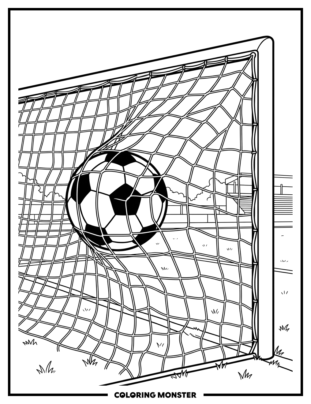 Soccer Ball Scores a Goal Coloring Page
