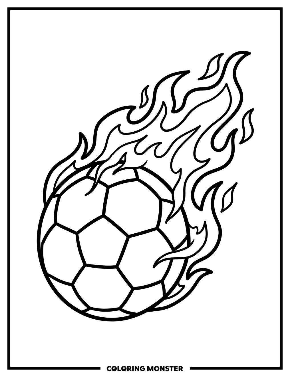 Soccer Ball With Flames Coloring Page