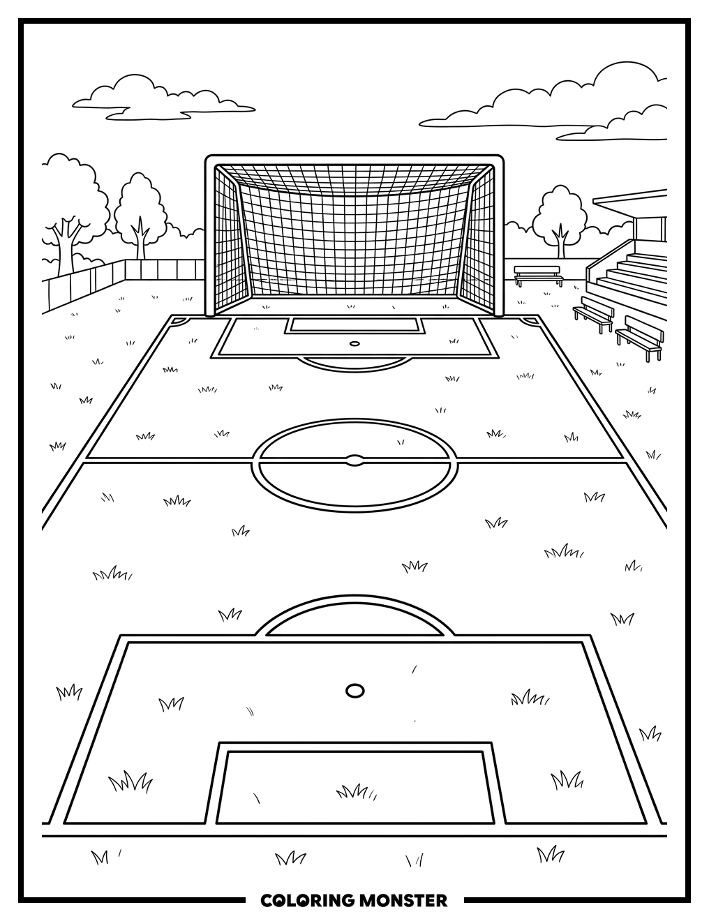 Soccer Field With Large Goal Coloring Page