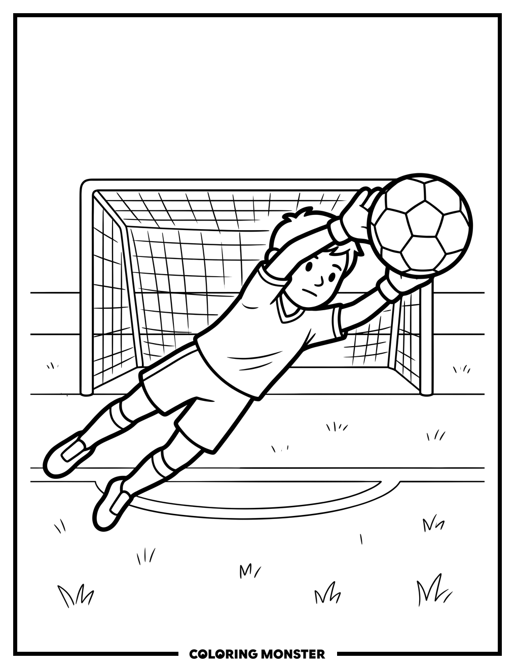 Soccer Goalie Diving for Ball Coloring Page