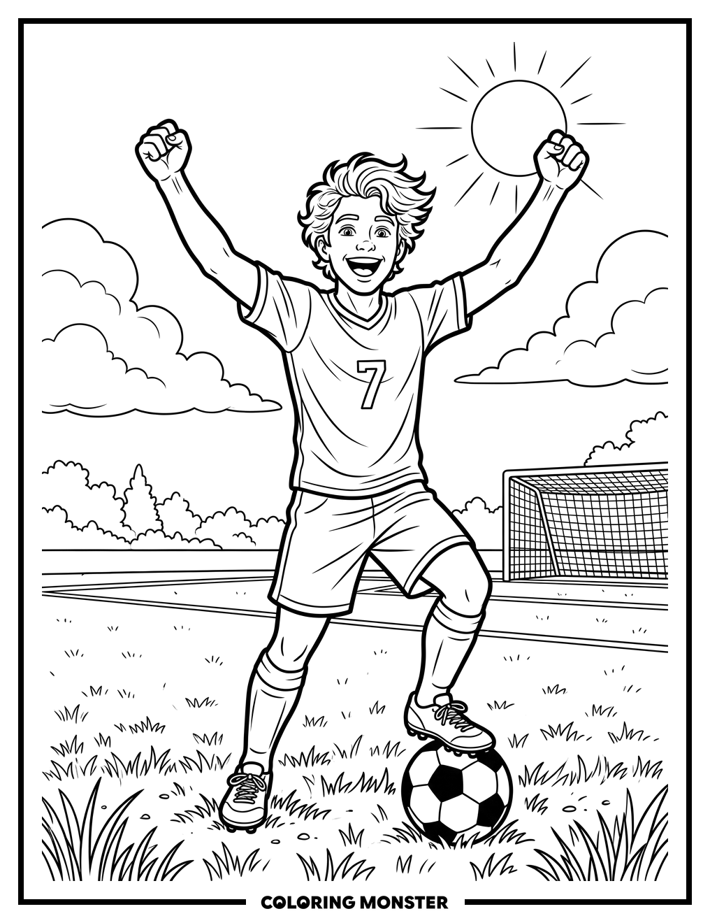 Soccer Player Celebrates Victory Coloring Page