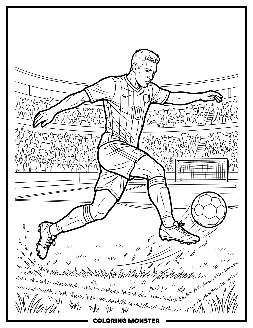 Soccer Player Kicking Ball On Field Coloring Page