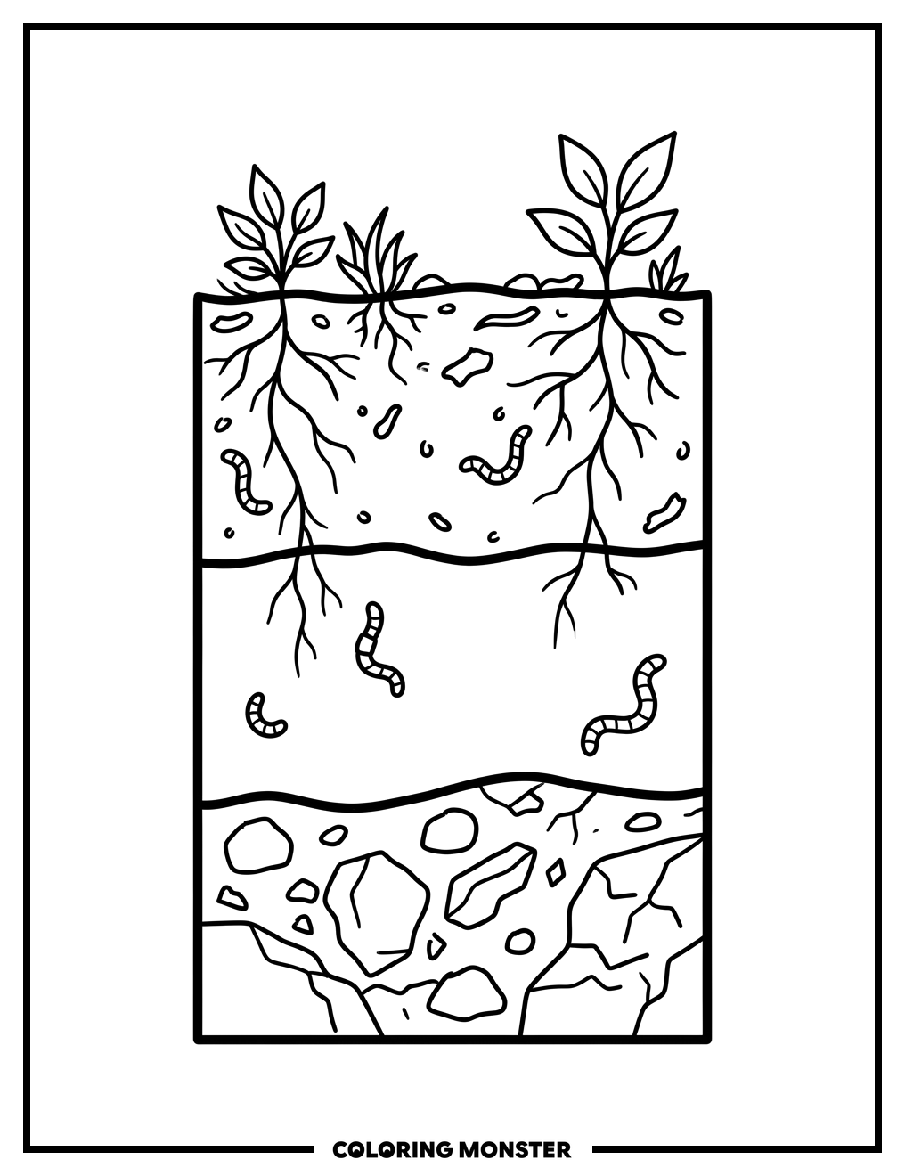 Soil Layers Cross-Section Coloring Page