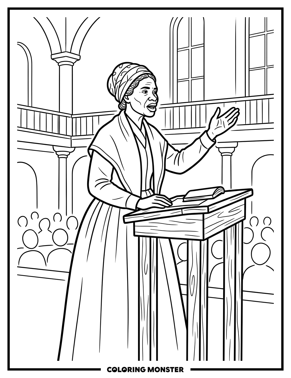 Sojourner Truth Speaking at Podium Coloring Page