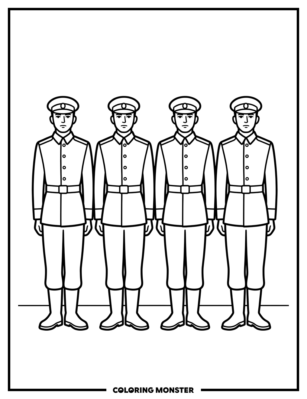 Soldiers Standing At Attention Coloring Page