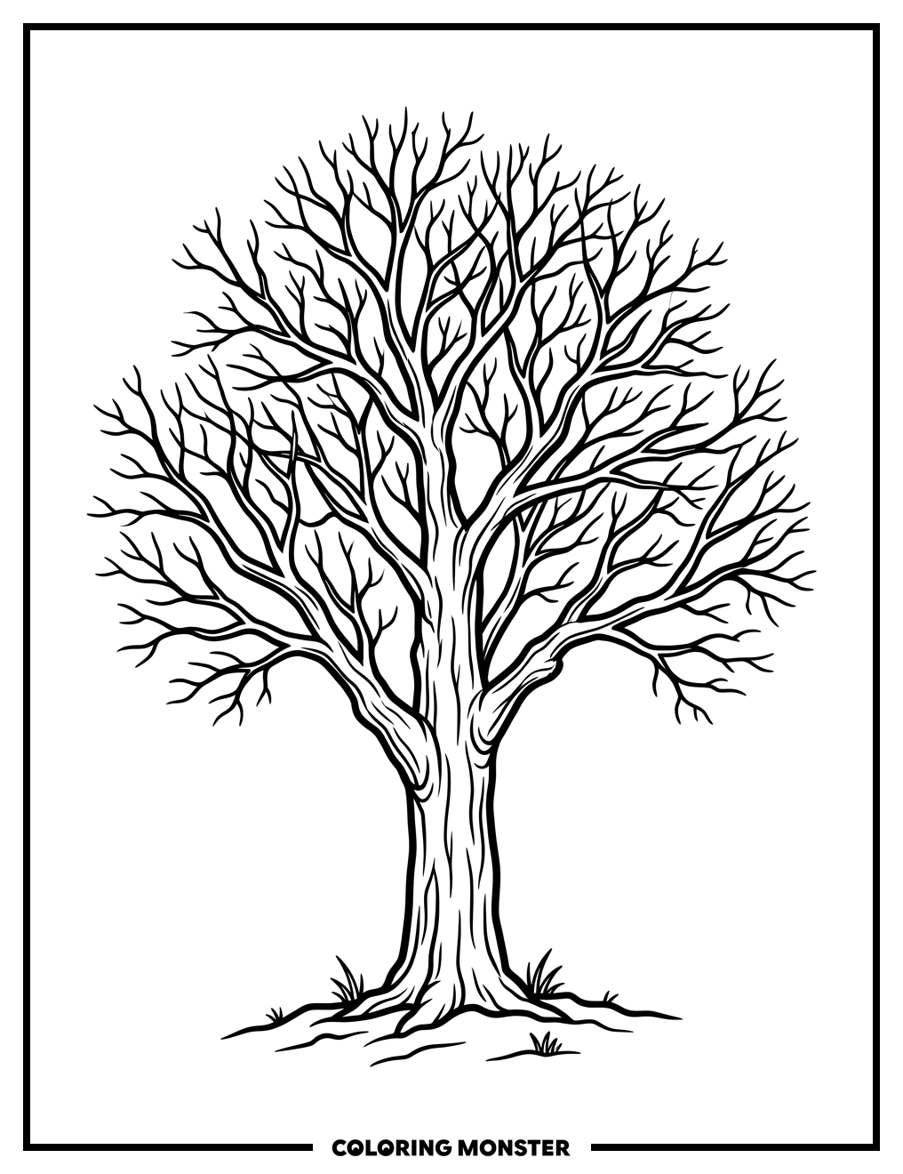 Solitary Tree Outline Coloring Page