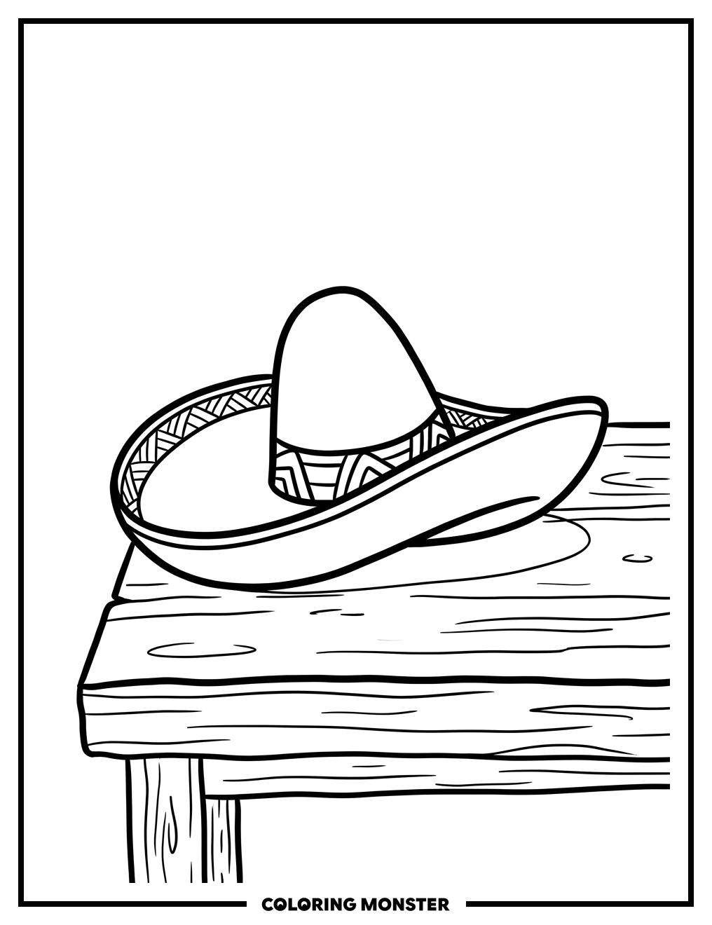 Sombrero on Wooden Table Coloring Page