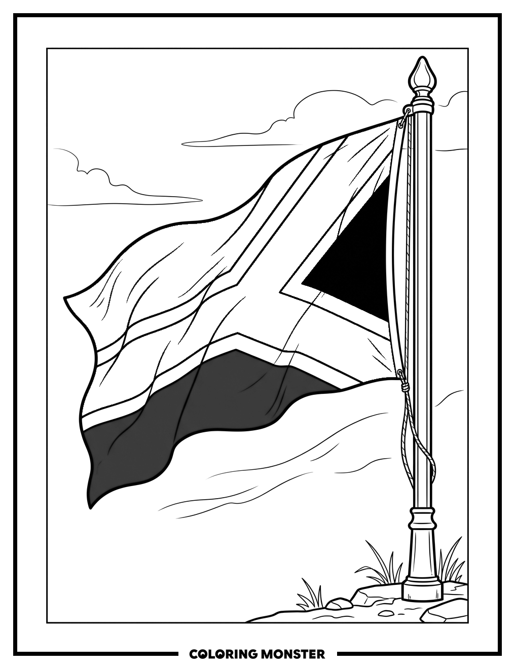 South African Flag Waving Coloring Page