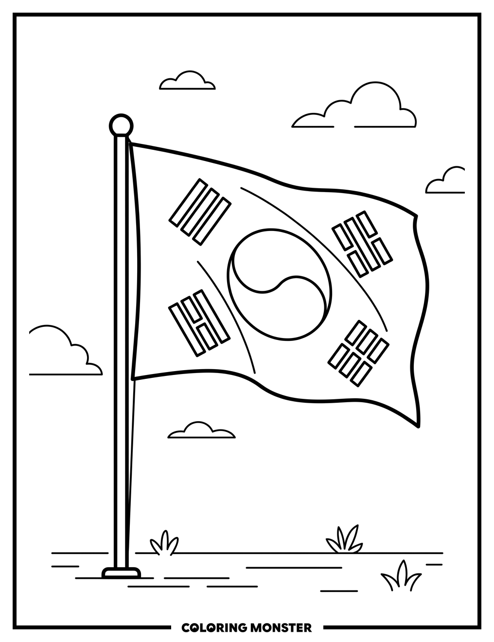 South Korean Flag Flying High Coloring Page