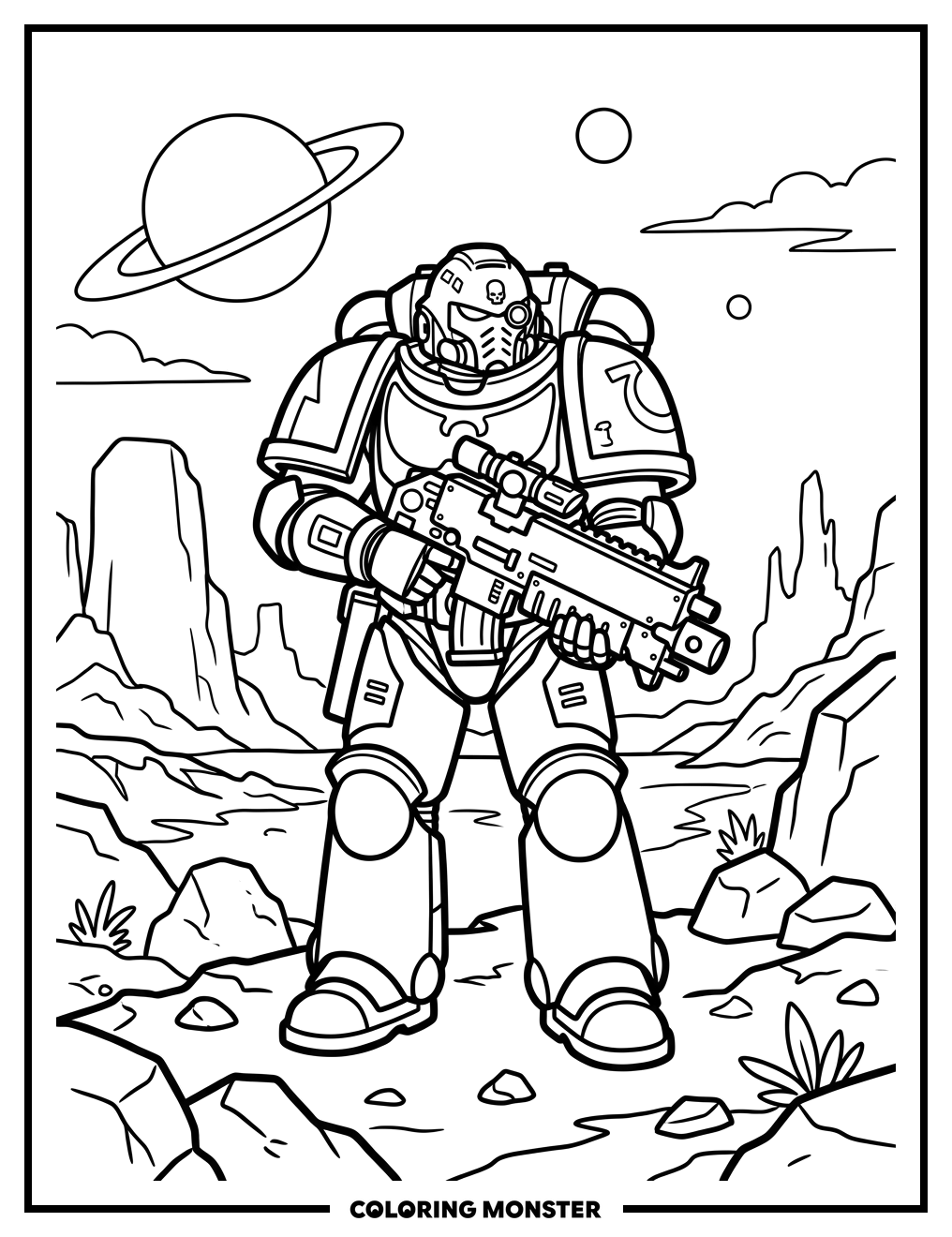 Space Marine on Alien Planet Coloring Page