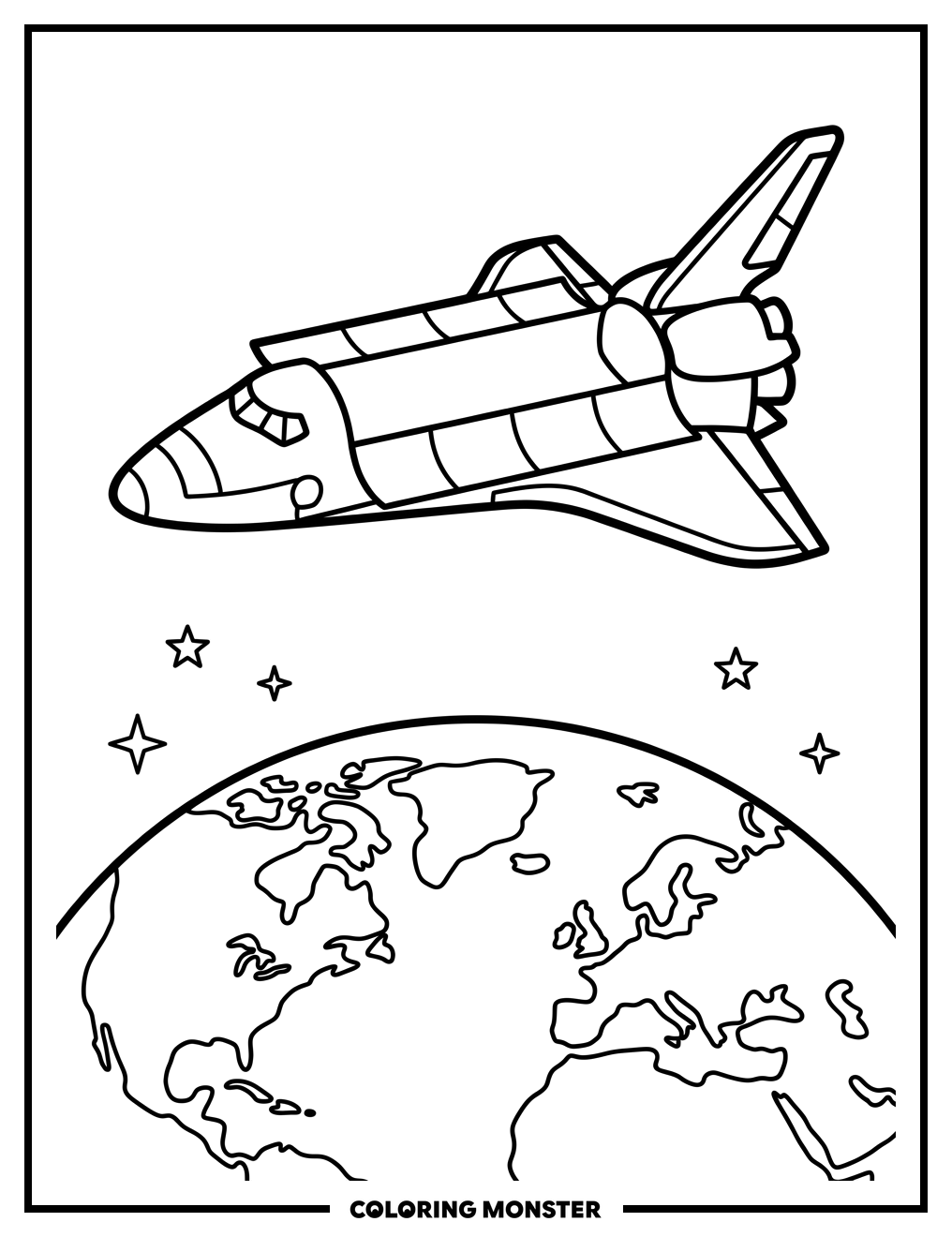 Space Shuttle Orbiting Earth Coloring Page