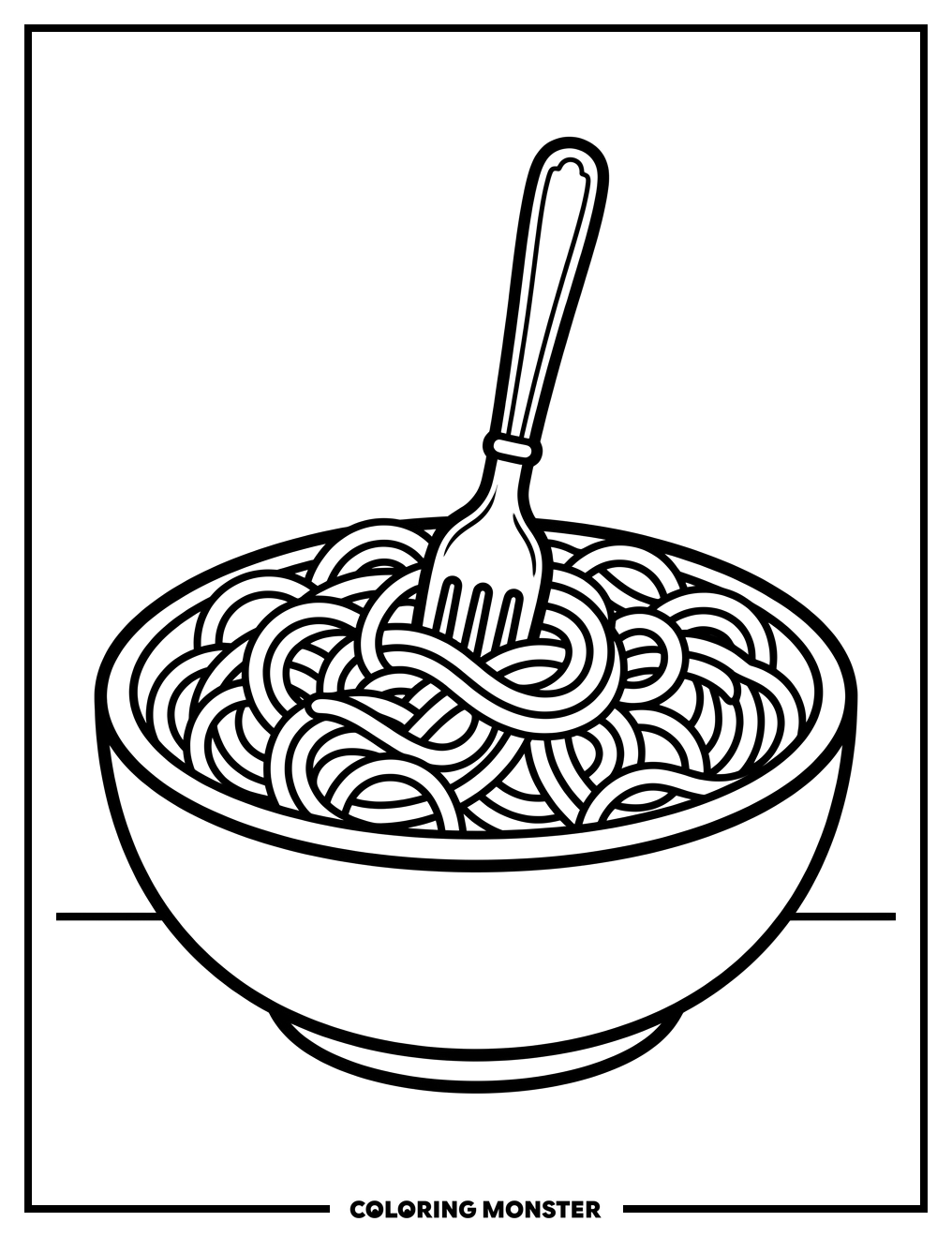 Spaghetti Bowl With Fork Coloring Page