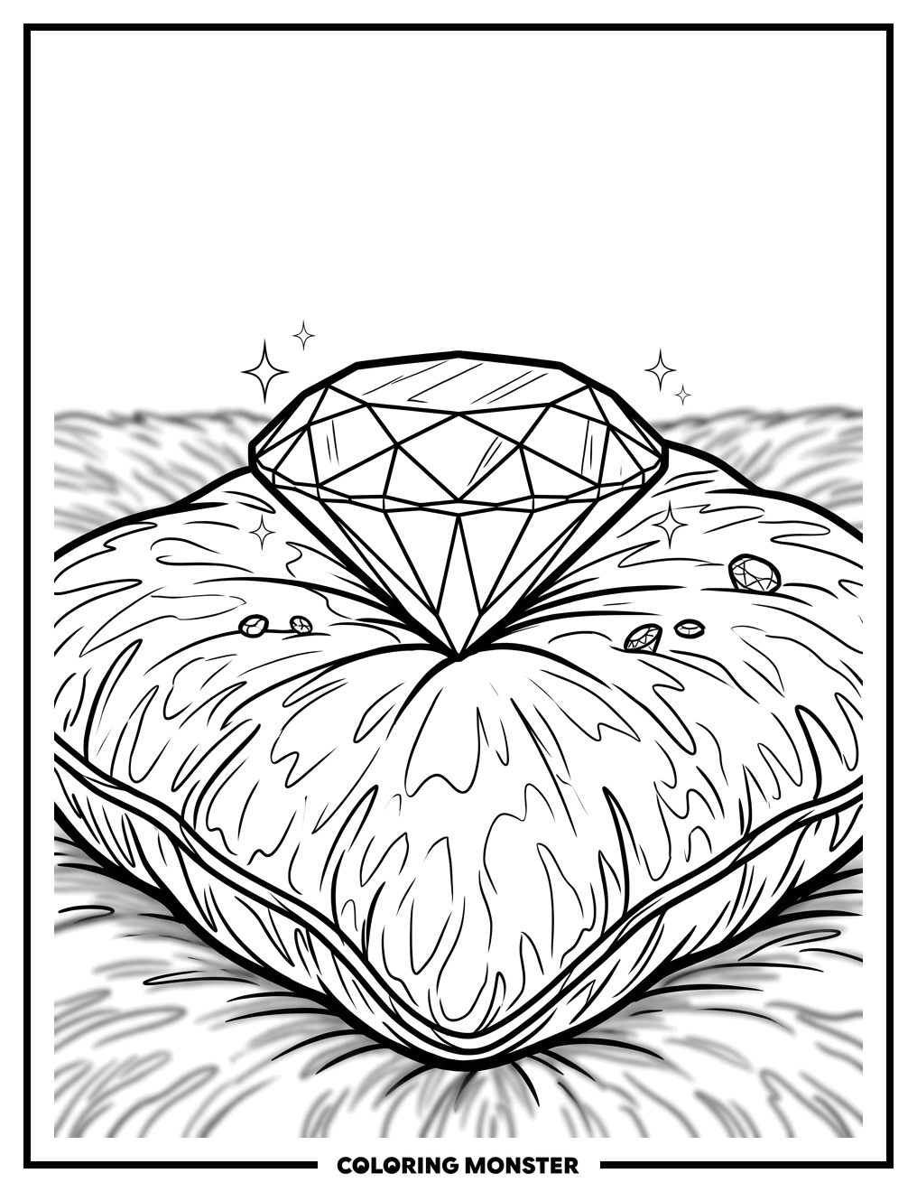Sparkling Diamond On Velvet Cushion Coloring Page