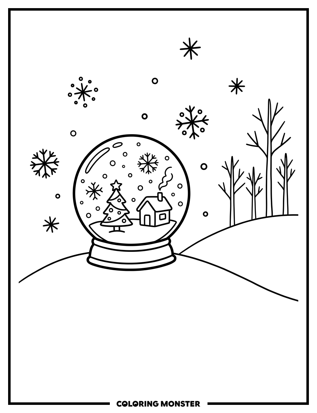 Sparkling Glitzi Globe on Snowy Hill Coloring Page