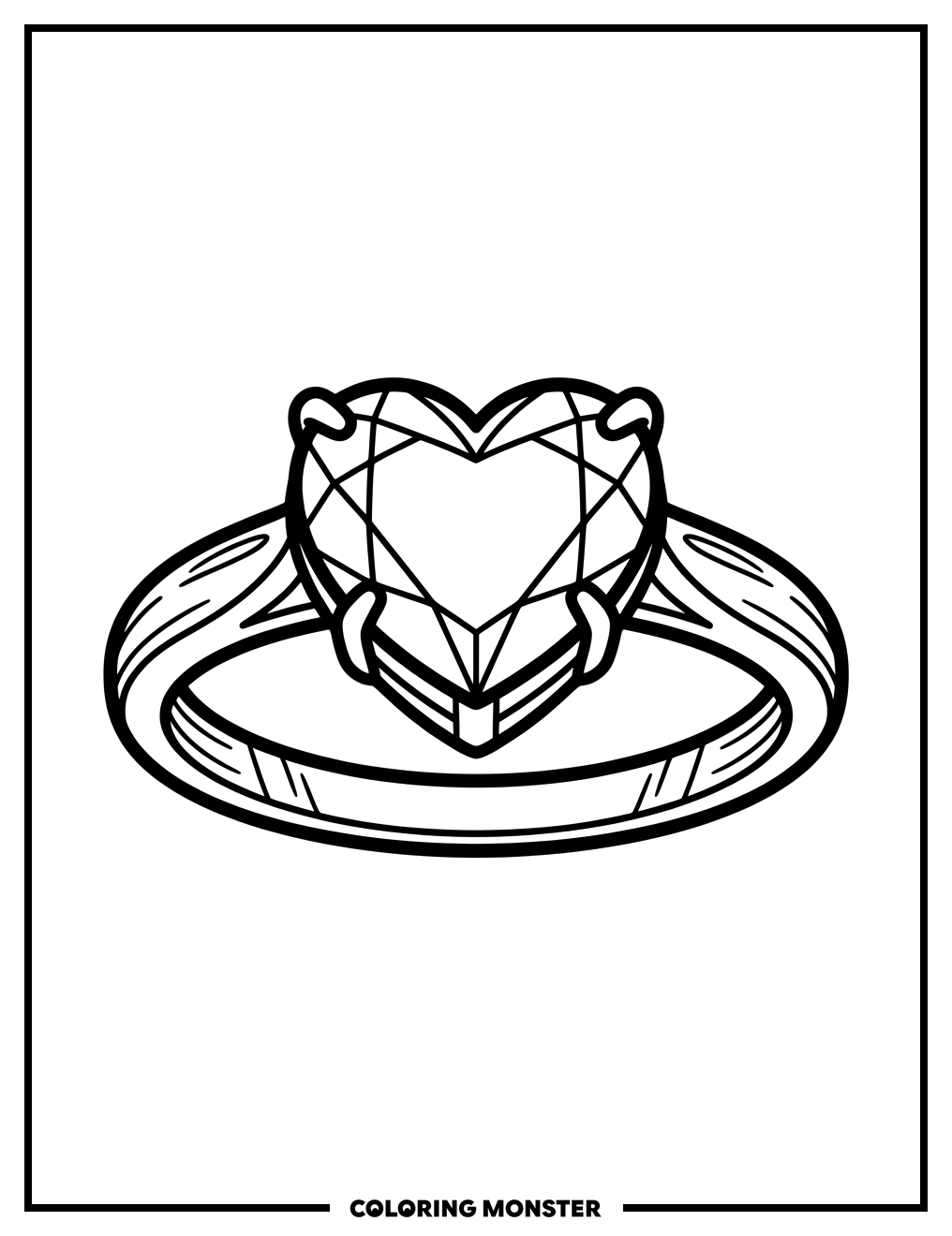 Sparkling Heart Ring Coloring Page