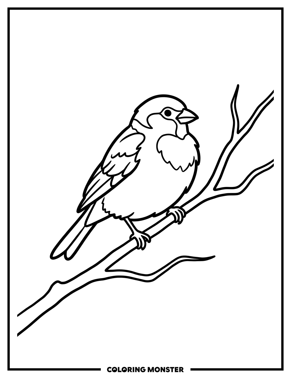 Sparrow on a Bare Branch Coloring Page