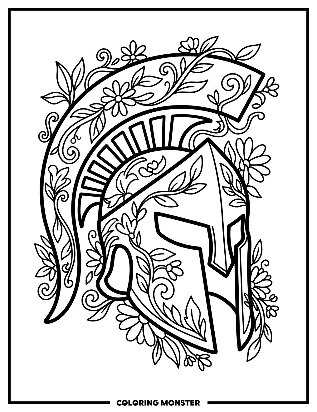Spartan Helmet With Flowers Coloring Page
