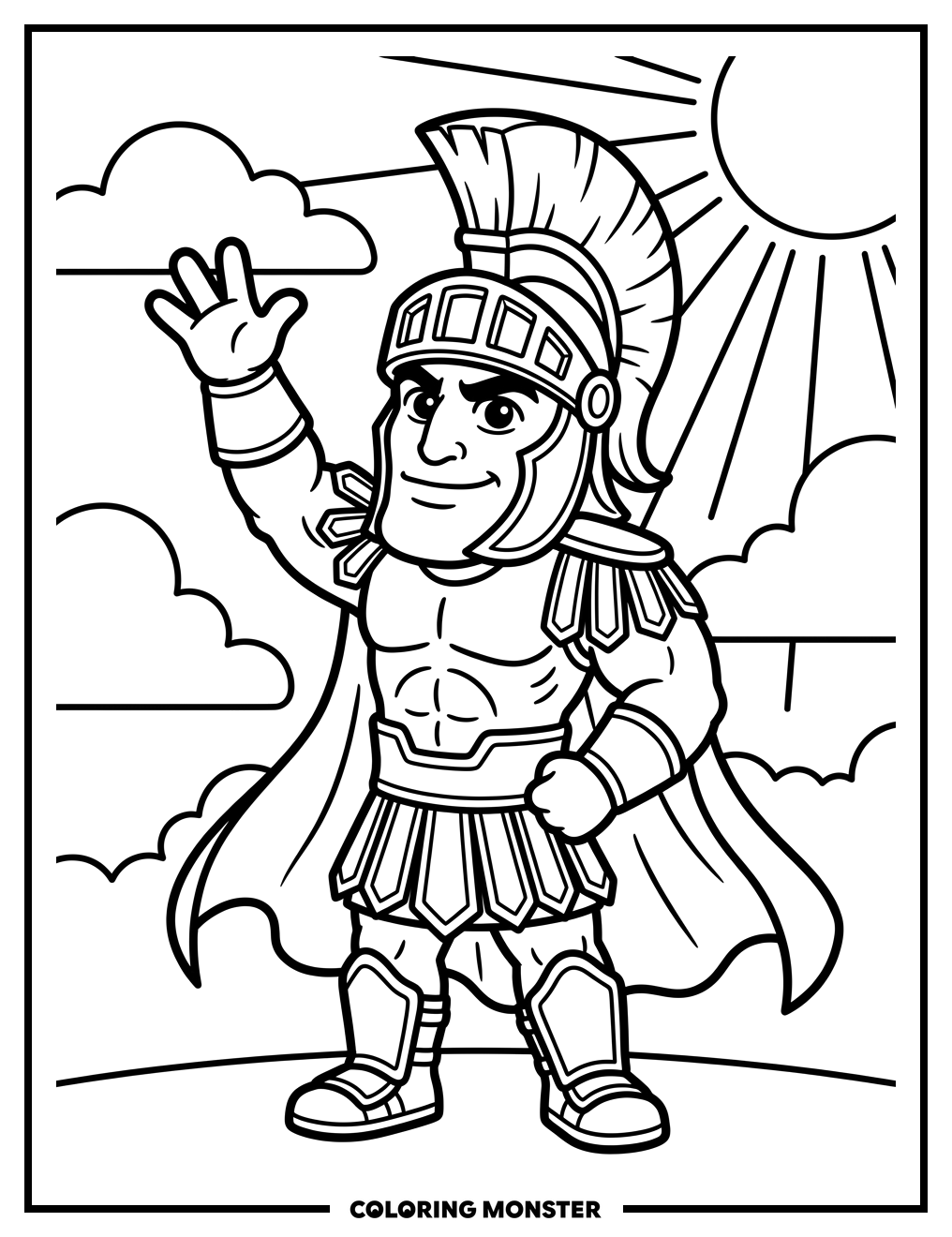 Sparty Mascot Waving On A Sunny Day Coloring Page