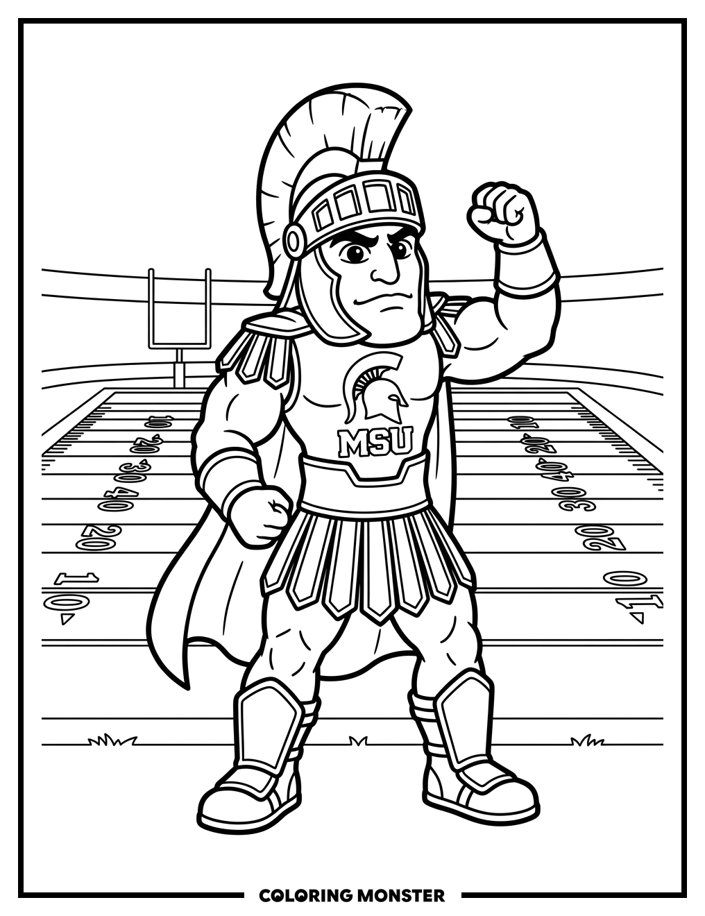 Sparty on the Football Field Coloring Page